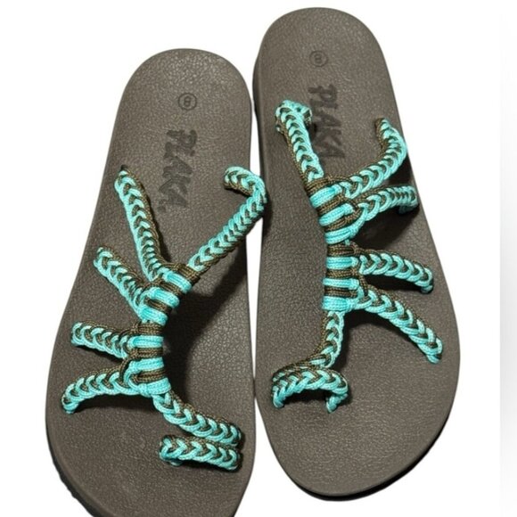 Plaka Shoes - Plaka boho beachy coastal comfy relief Turquoise Black sandals arch support 8
